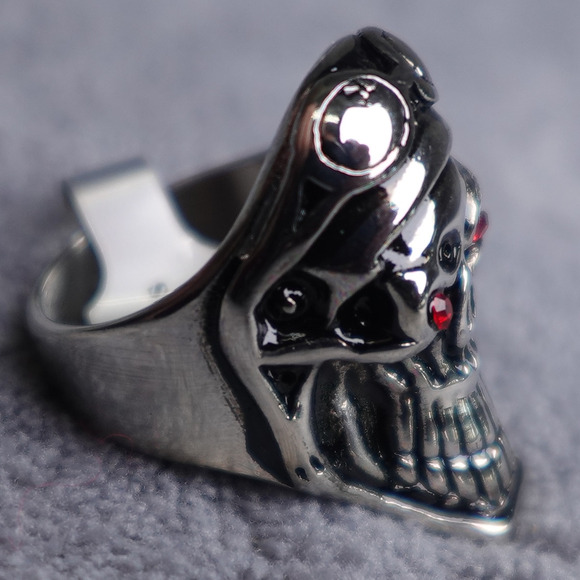 Stainless Steel Skull Ring Size 11 with Motorcycle goggles RSRN-620 - Picture 2 of 5
